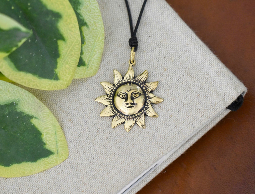 Golden Sun In Splendou Gold Brass Charm Necklace Pendant Jewelry