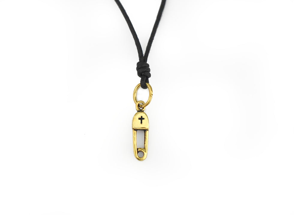 Lovely Safety Pin 92.5 Sterling Silver Pewter Brass Necklace Pendant Jewelry