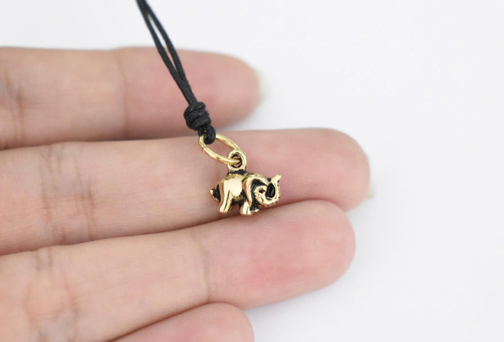 Mini Cute Elephant 92.5 Sterling Silver Gold Brass Charm Necklace Pendant Jewelry