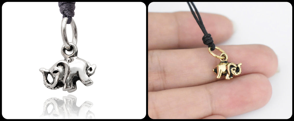 Mini Cute Elephant 92.5 Sterling Silver Gold Brass Charm Necklace Pendant Jewelry