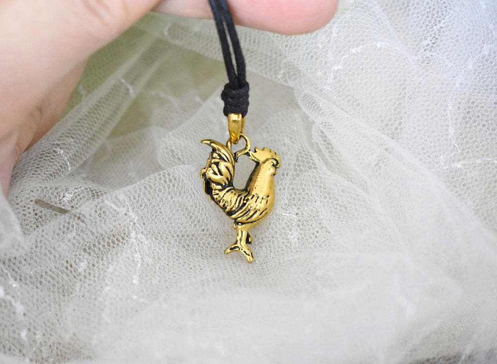 Rooster Gold Brass Charm Necklace Pendant Jewelry