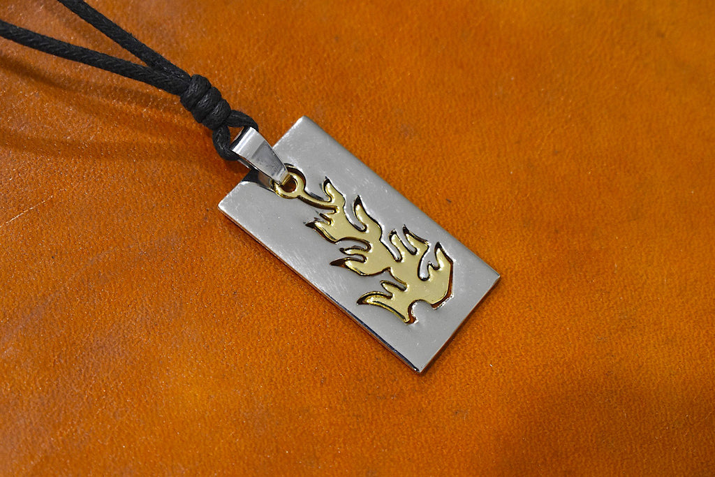 Fire Flame Handmade Pewter Brass Charm Necklace Pendant Jewelry
