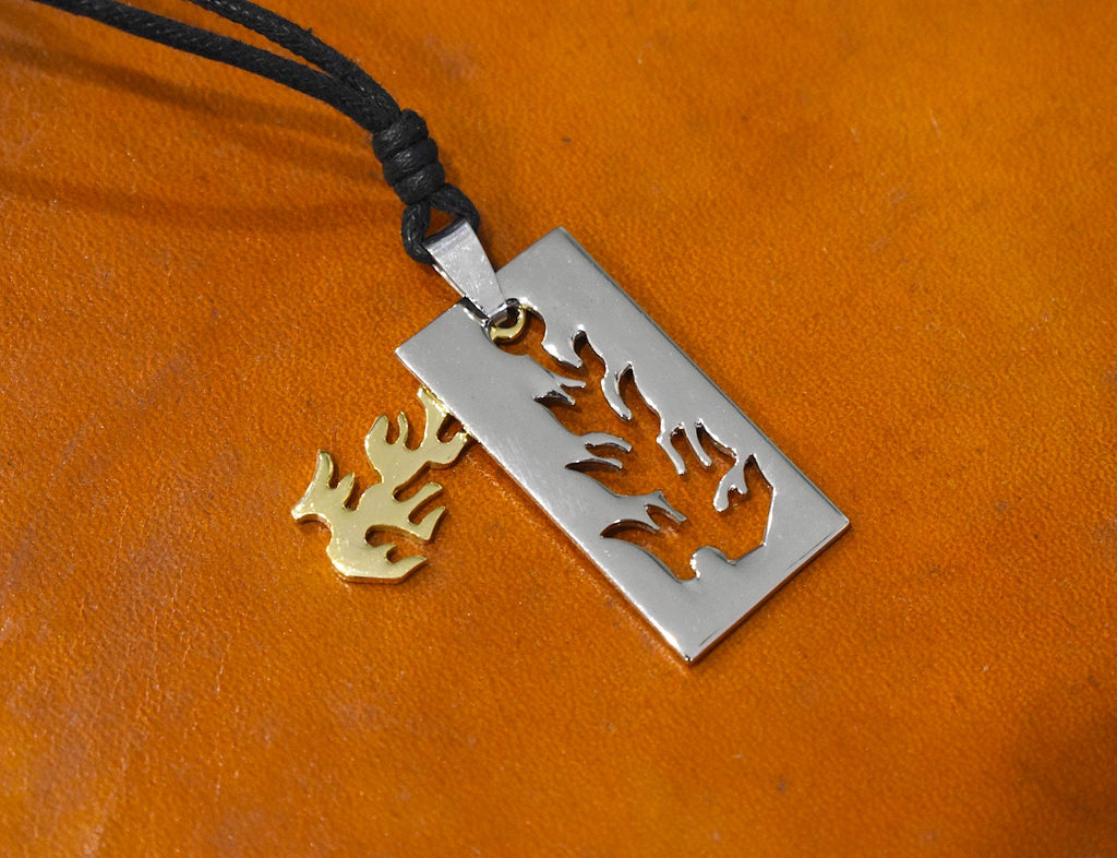 Fire Flame Handmade Pewter Brass Charm Necklace Pendant Jewelry