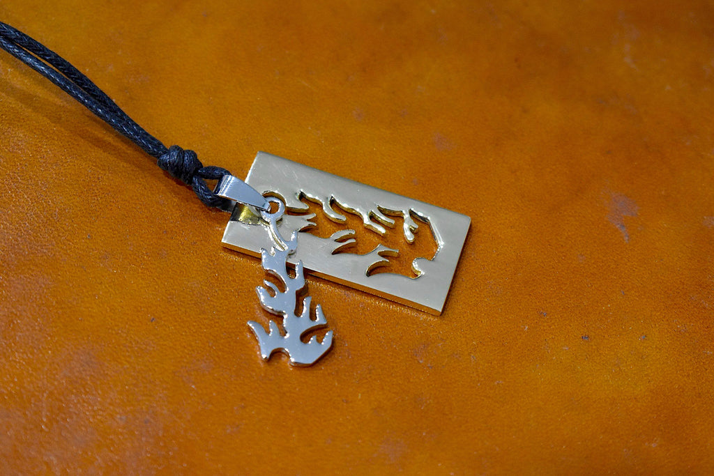 Fire Flame Handmade Pewter Brass Charm Necklace Pendant Jewelry