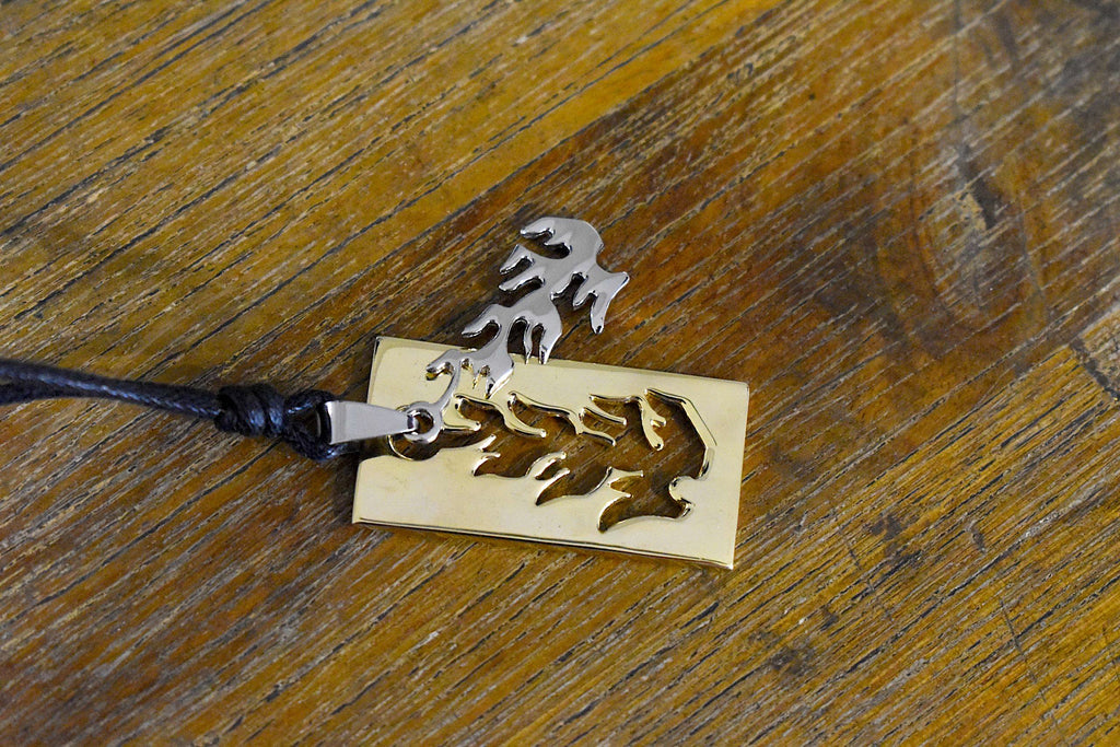 Fire Flame Handmade Pewter Brass Charm Necklace Pendant Jewelry