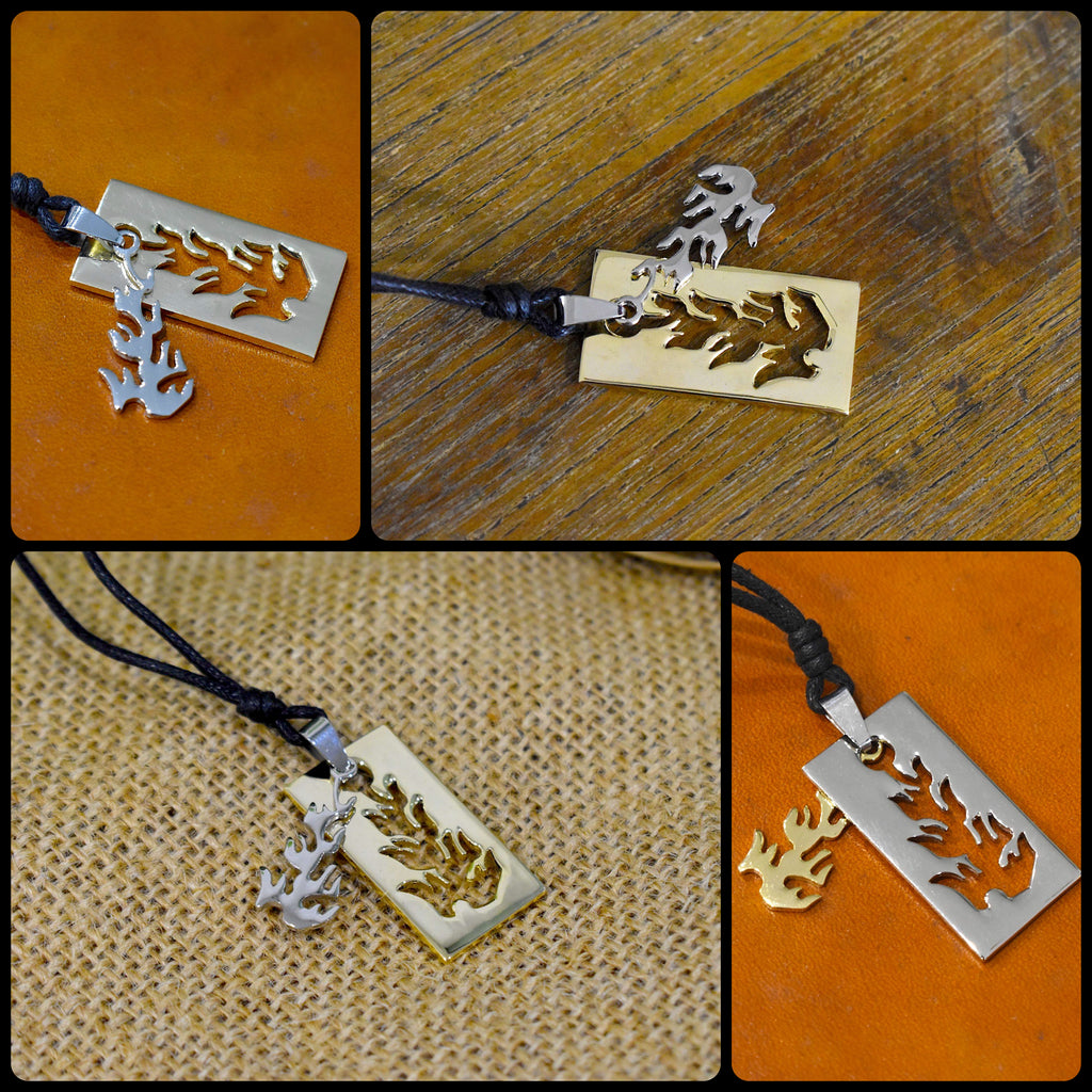 Fire Flame Handmade Pewter Brass Charm Necklace Pendant Jewelry