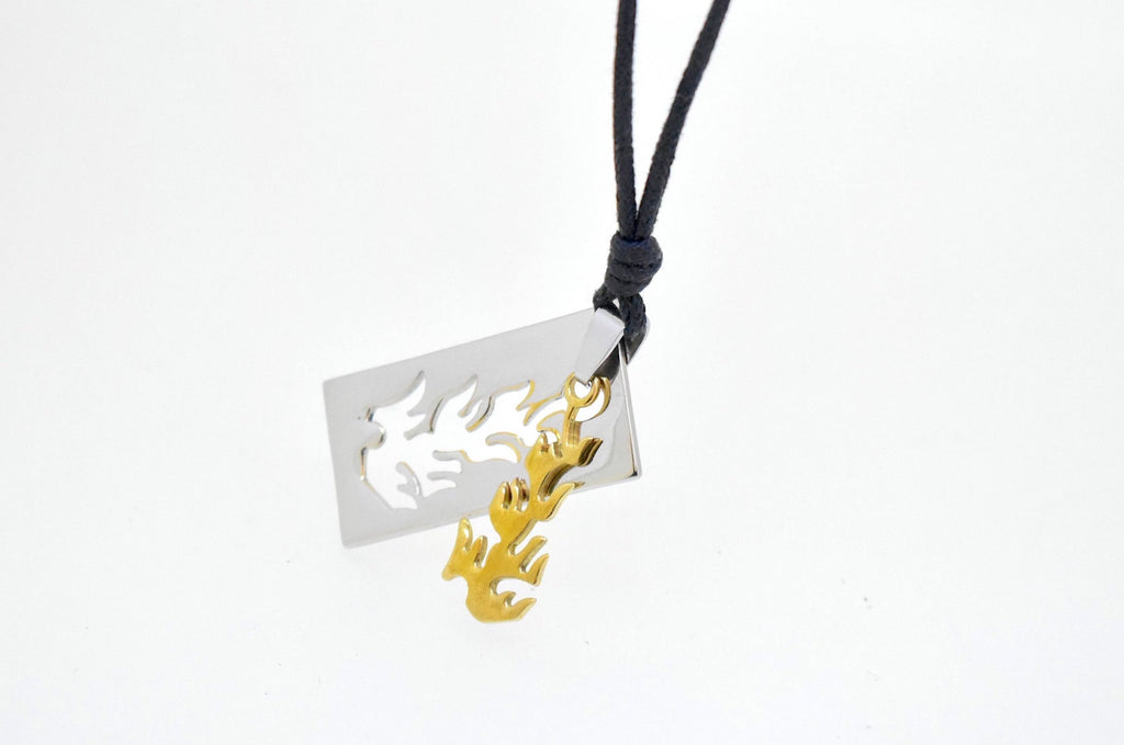 Fire Flame Handmade Pewter Brass Charm Necklace Pendant Jewelry