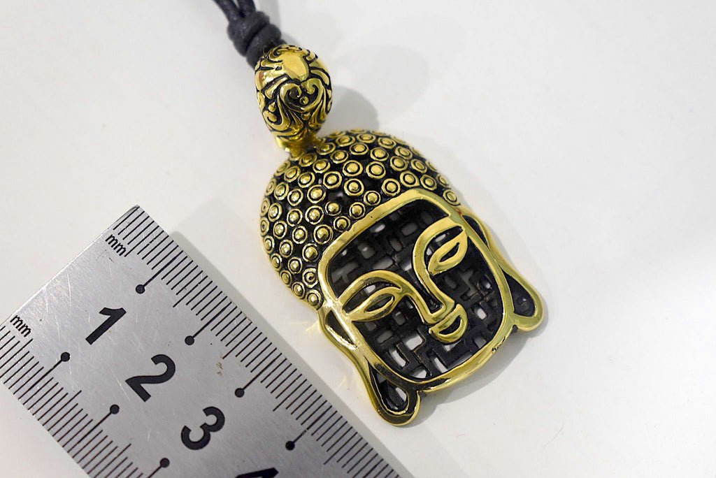 Tibetan Buddhist Buddha Head Sterling-silver Brass Charm Necklace Pendant Jewelry