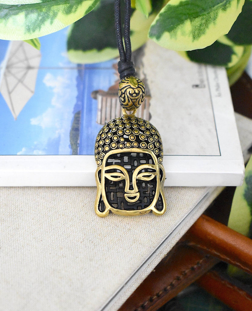 Tibetan Buddhist Buddha Head Sterling-silver Brass Charm Necklace Pendant Jewelry