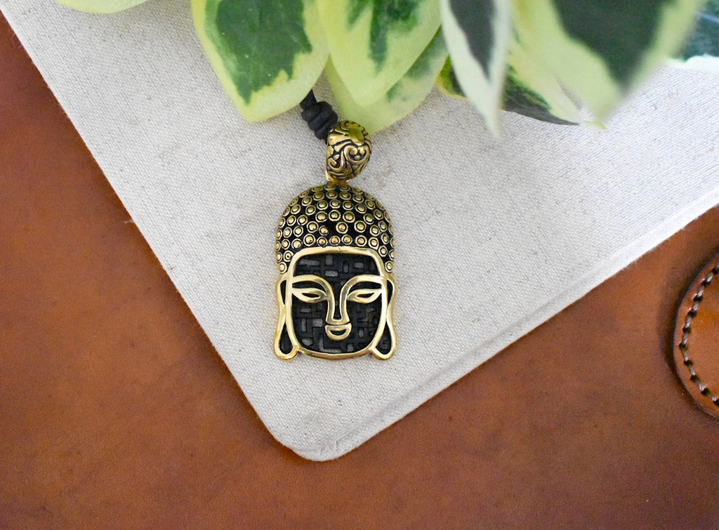 Tibetan Buddhist Buddha Head Sterling-silver Brass Charm Necklace Pendant Jewelry