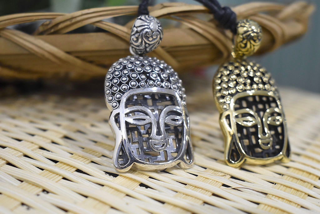 Tibetan Buddhist Buddha Head Sterling-silver Brass Charm Necklace Pendant Jewelry