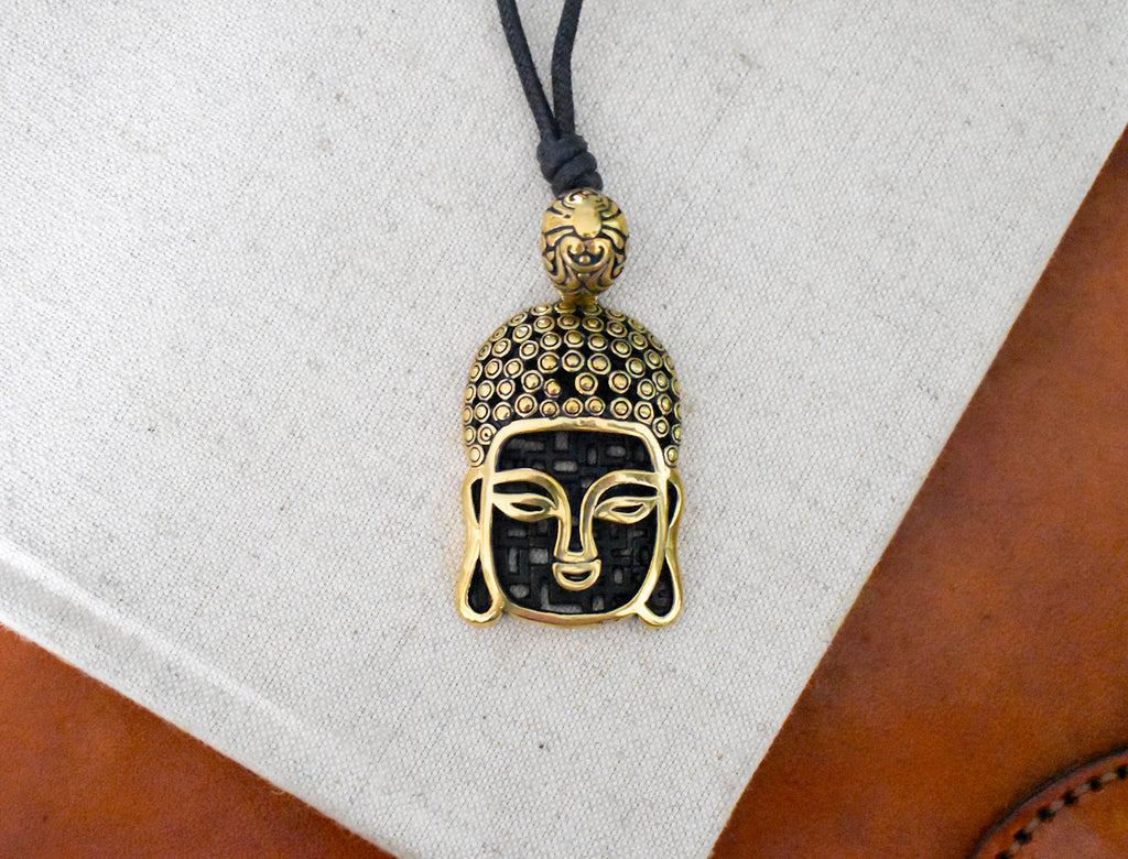 Tibetan Buddhist Buddha Head Sterling-silver Brass Charm Necklace Pendant Jewelry