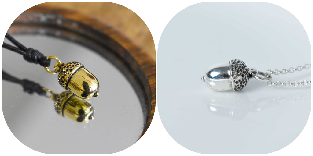 Acorn 92.5 Sterling Silver Gold Brass Necklace Pendant Jewelry