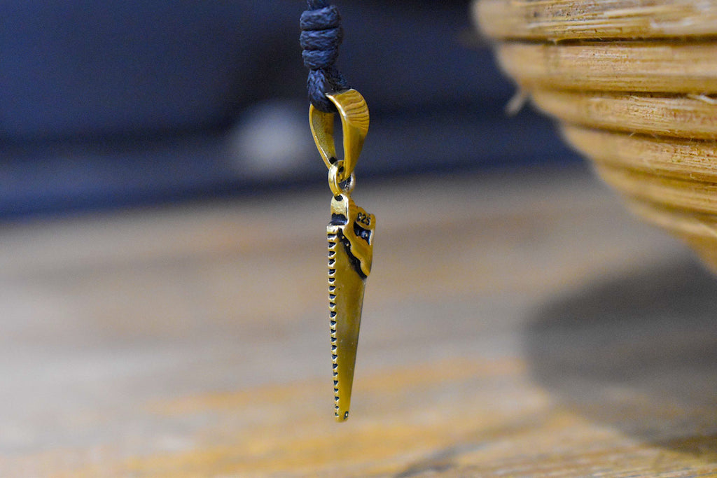 Hand Saw 92.5 Sterling Silver Gold Brass Necklace Pendant Jewelry