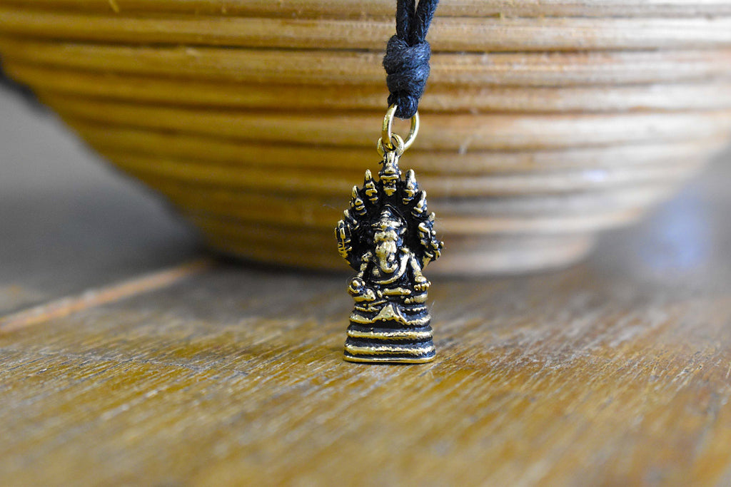 Ganesh Hindu Elephant God 92.5 Sterling Silver Brass Charm Necklace Pendant Jewelry