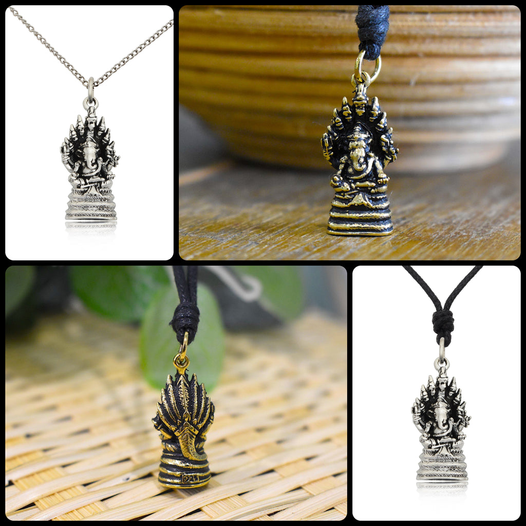 Ganesh Hindu Elephant God 92.5 Sterling Silver Brass Charm Necklace Pendant Jewelry