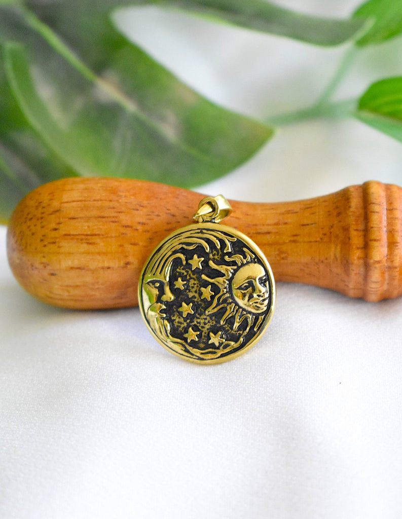 Sun Moon YinYang Runes Runic Sterling Silver Brass Pewter Necklace Pendant Jewelry