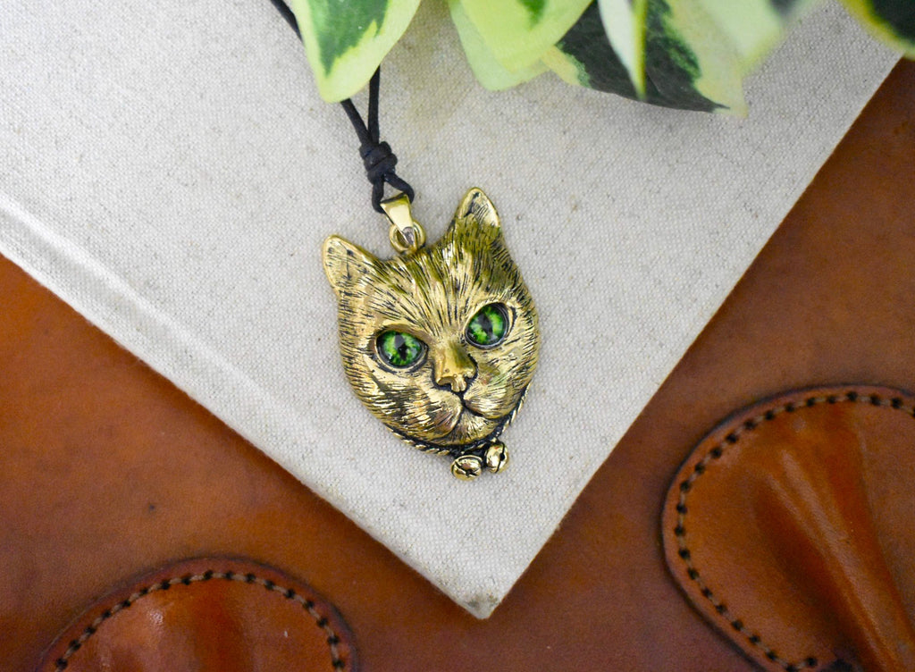 Gorgeous Cat Galaxy Eyes Large Size Sterling Silver Gold Brass Pendant Necklace