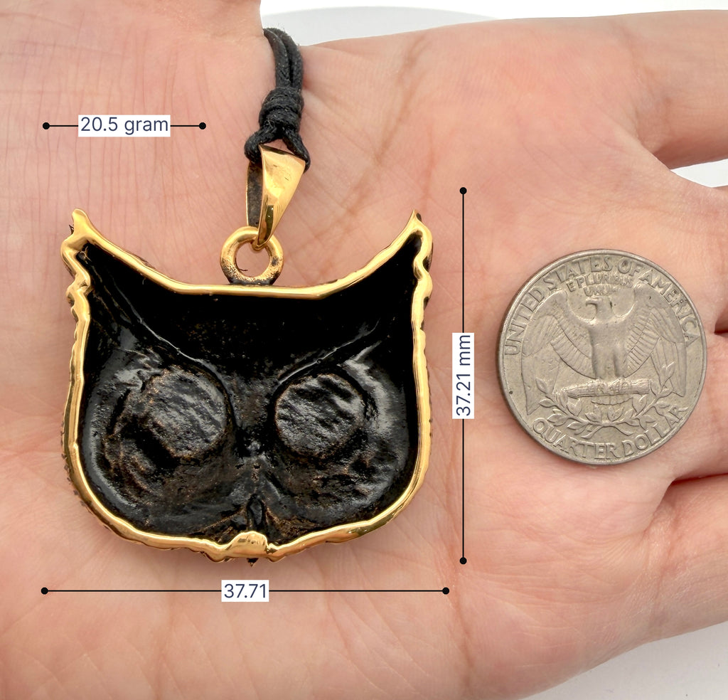 Vintage Gothic Owl Blue Eyes Large Size 92.5Sterling Silver Gold Brass Pendant Necklace