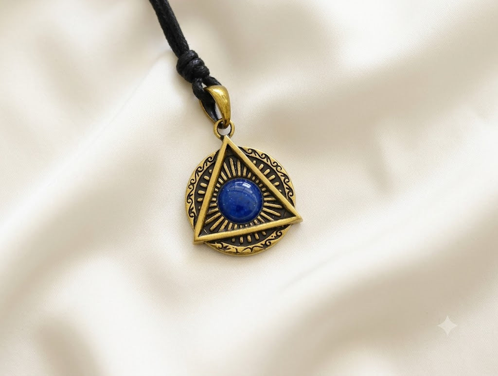 Evil Eye Retro Punk Style Round Triangle Pendant Men and Women Sterling Silver Brass Pendant Necklace