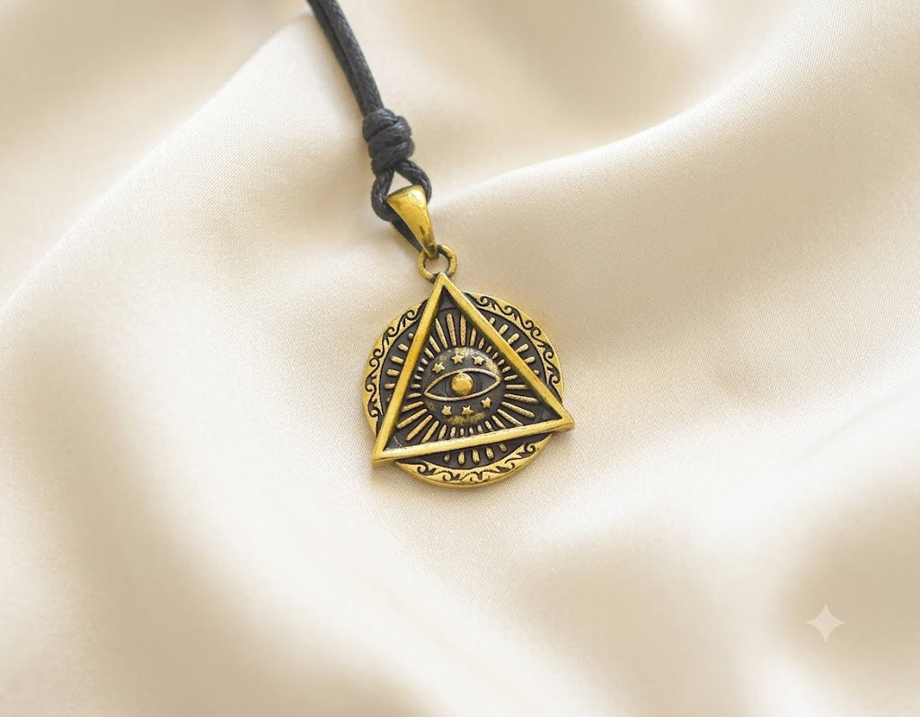 Evil Eye Retro Punk Style Round Triangle Pendant Men and Women Sterling Silver Brass Pendant Necklace