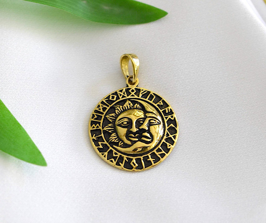Sun Moon YinYang Runes Runic Sterling Silver Brass Pewter Necklace Pendant Jewelry