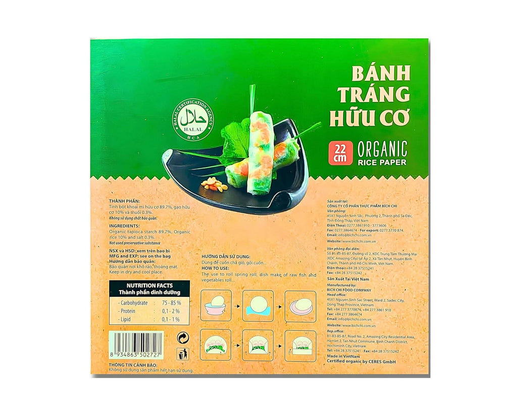 Organic Vietnamese Rice Paper Wrappers Gluten-Free, Vegan, Halal (22cm) 200G