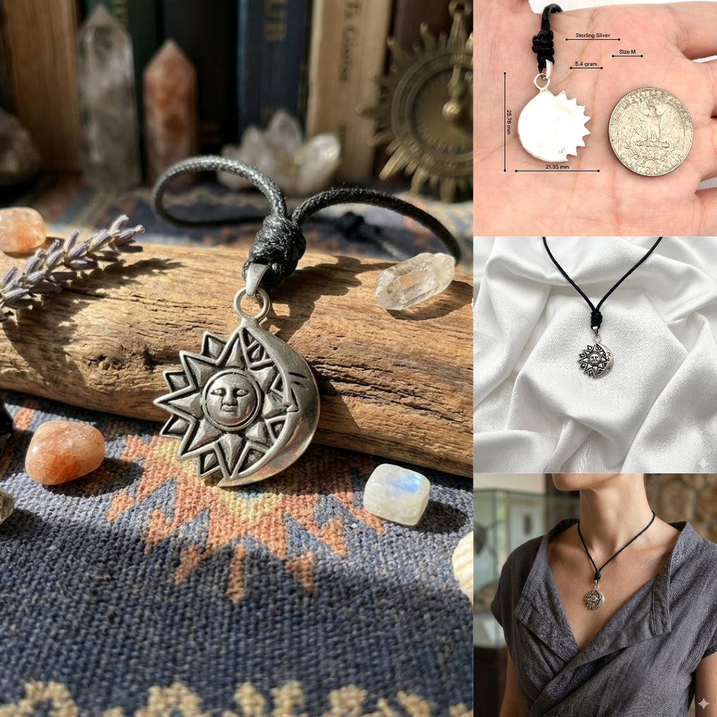 Sun and Moon 92.5 Sterling Silver Pewter Brass Necklace Pendant Jelwery