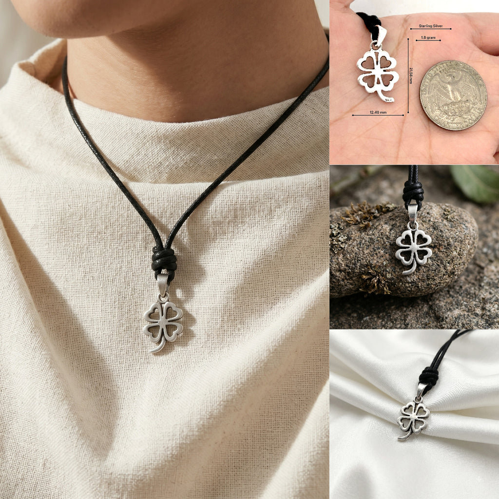 Four Leaf Clover Sterling-silver Pewter Gold Brass Charm Necklace Pendant Jewelry