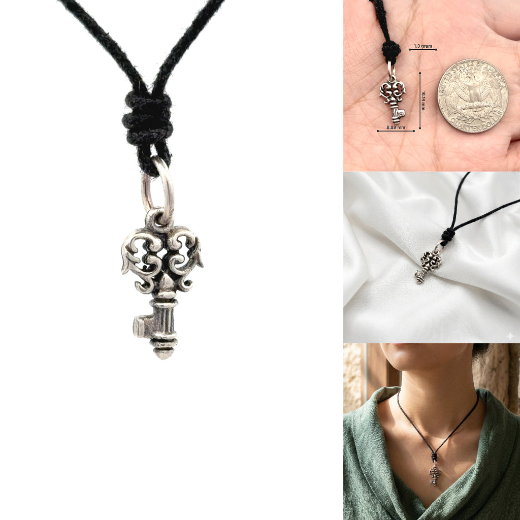 Key 92.5 Sterling Silver Gold Brass Charm Necklace Pendant Jewelry