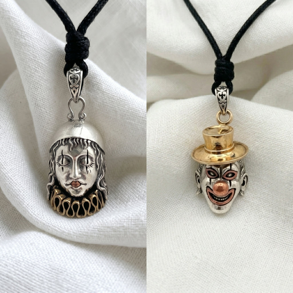 Clown Mime Circus Art 92.5 Sterling Silver Charm Necklace Pendent Jewelry