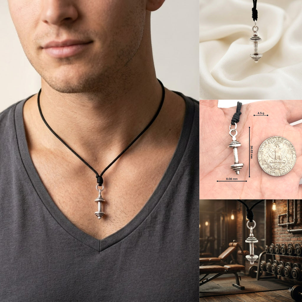 Mini Dumbbell Necklace Sterling-silver Brass Charm Necklace Pendant Jewelry