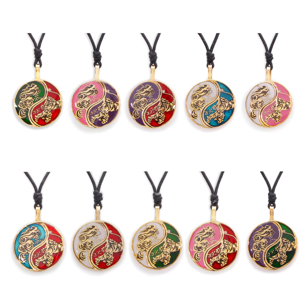 Tiger Dragon Colorful Yin Yang Handmade Brass Necklace Pendant Feng Shui Jewelry