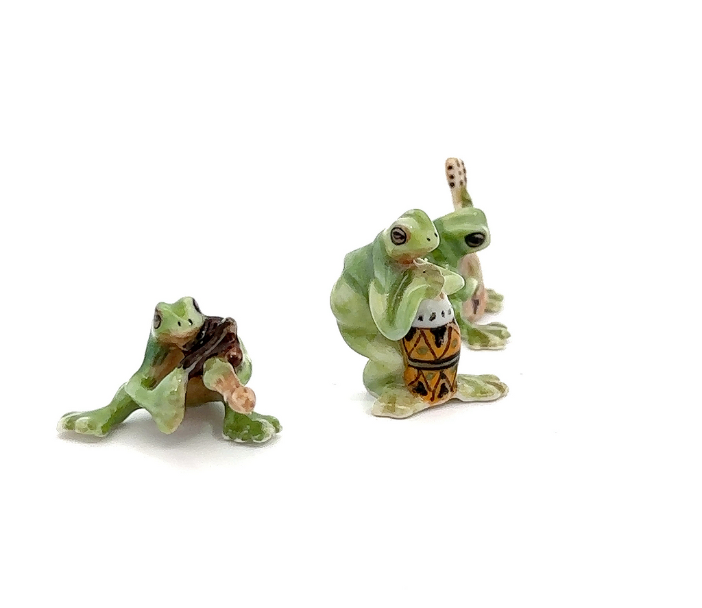 Set of 3/ Set of 6 Frog Music Band Handmade Ceramic Figurine Miniature Decor/Animal Collection