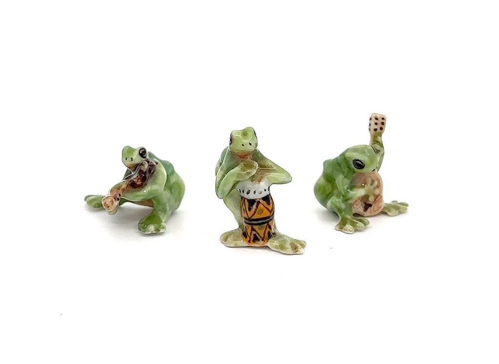 Set of 3/ Set of 6 Frog Music Band Handmade Ceramic Figurine Miniature Decor/Animal Collection