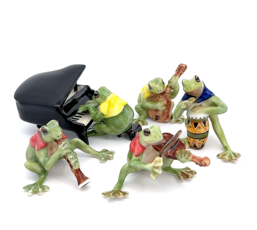 Set of 3/ Set of 6 Frog Music Band Handmade Ceramic Figurine Miniature Decor/Animal Collection