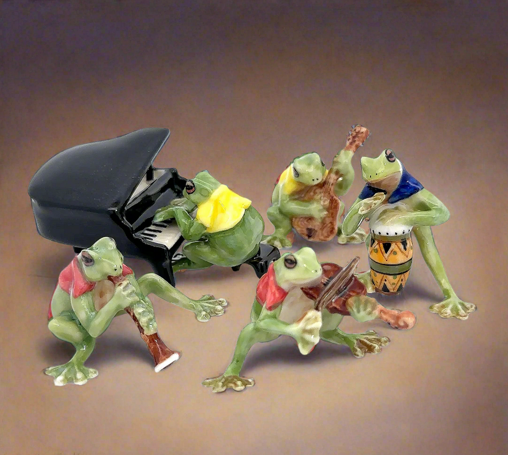 Set of 3/ Set of 6 Frog Music Band Handmade Ceramic Figurine Miniature Decor/Animal Collection
