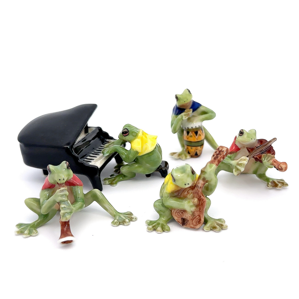 Set of 3/ Set of 6 Frog Music Band Handmade Ceramic Figurine Miniature Decor/Animal Collection