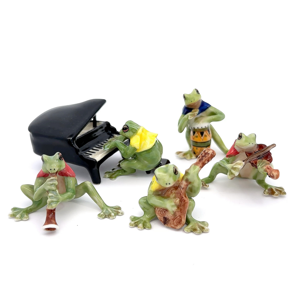 Set of 3/ Set of 6 Frog Music Band Handmade Ceramic Figurine Miniature Decor/Animal Collection