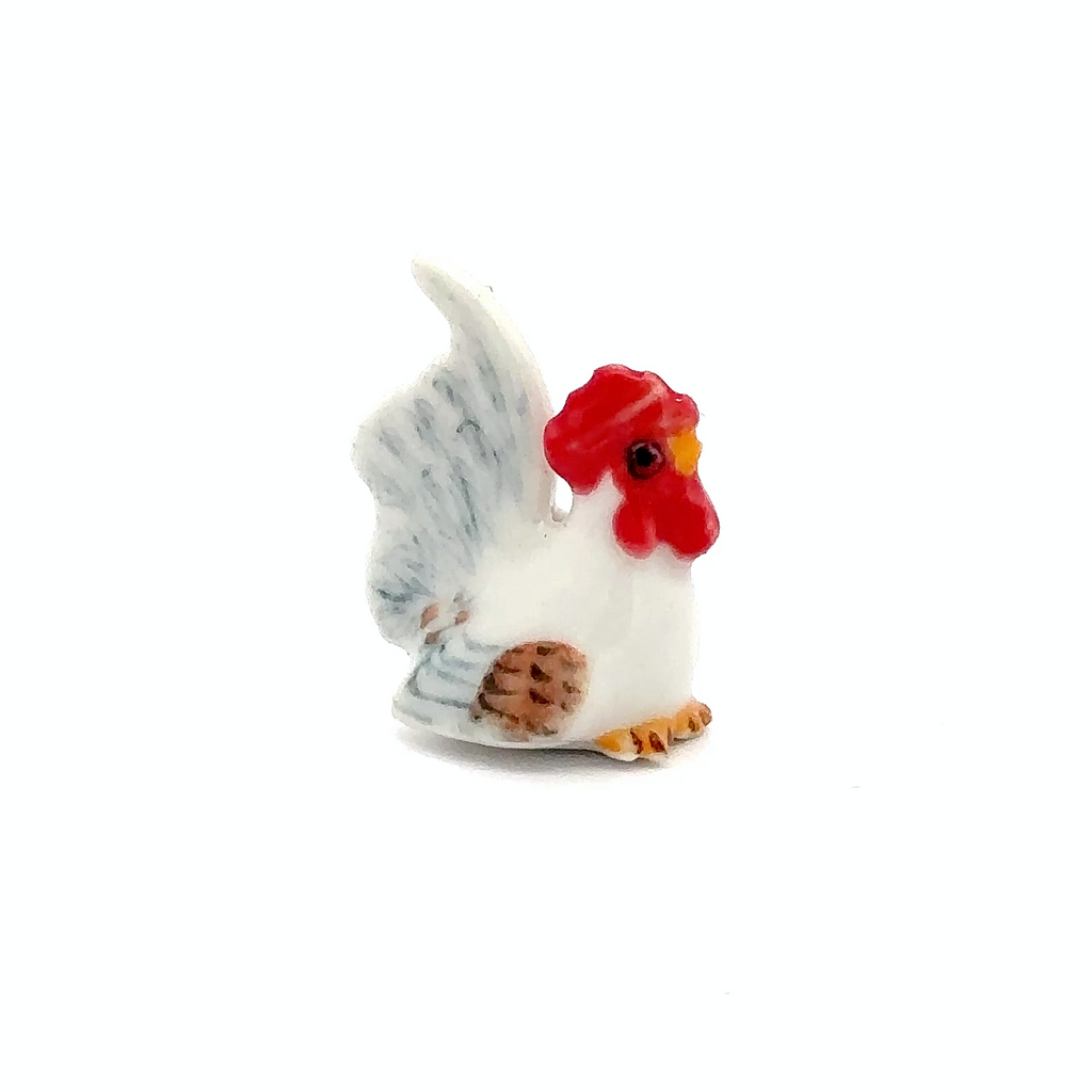 Rooster Figurine Ceramic Chicken, Hen & Chicks Miniature Farm Animal Collectible – Hand-Painted Porcelain Pottery Gift & Decor Collectible Animals Decoration Items Decor Gift