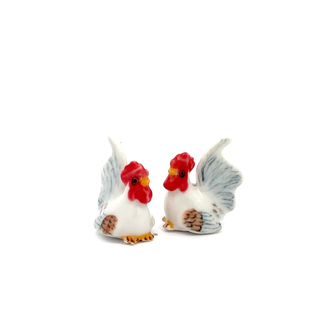 Rooster Figurine Ceramic Chicken, Hen & Chicks Miniature Farm Animal Collectible – Hand-Painted Porcelain Pottery Gift & Decor Collectible Animals Decoration Items Decor Gift