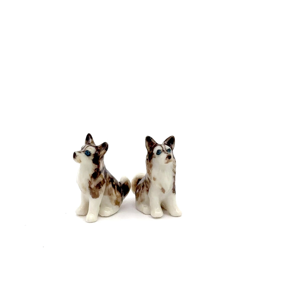 Tiny Siberian Husky Ceramic Figurines Dog Miniature Porcelain Pet Dollhouse Replica Pottery Collectible Animals Puppy Decoration Items Decor