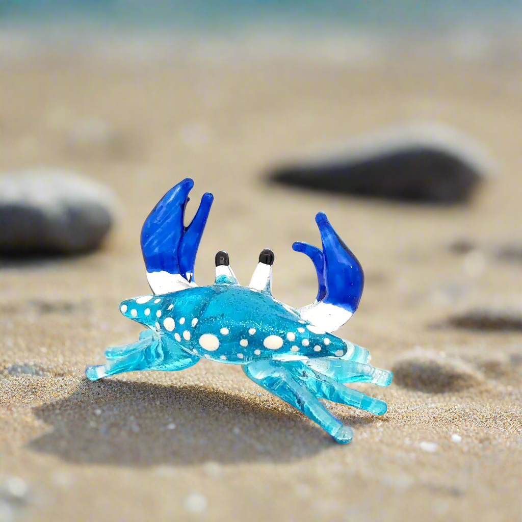 Colorful Blown Glass Crab Figurine Ocean Inspired Miniature Coastal Decor