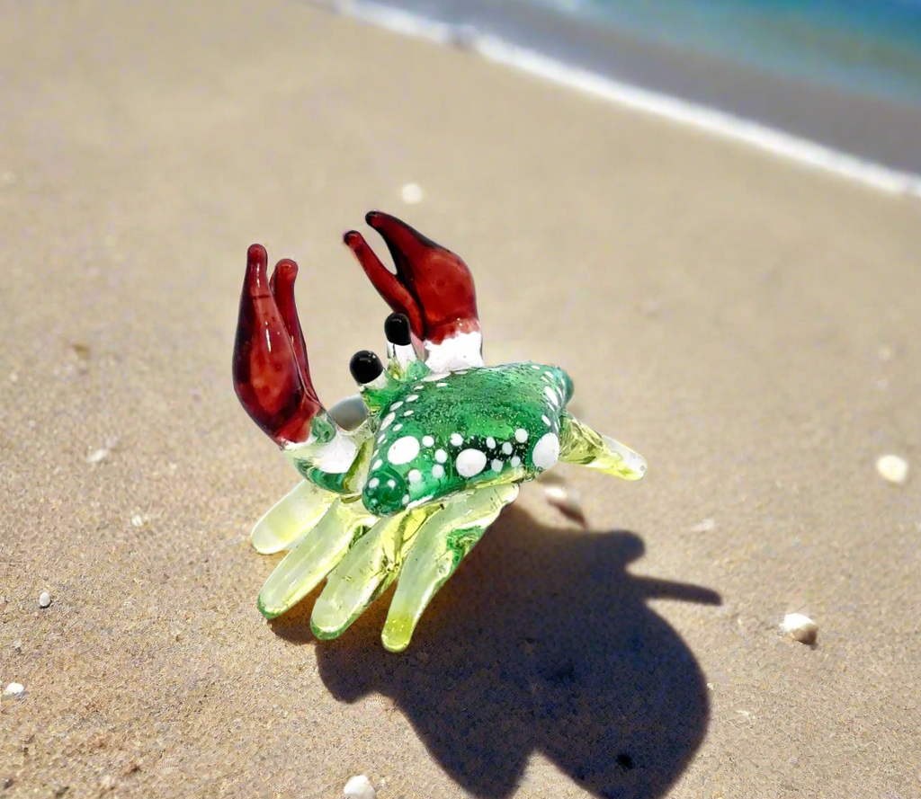 Colorful Blown Glass Crab Figurine Ocean Inspired Miniature Coastal Decor