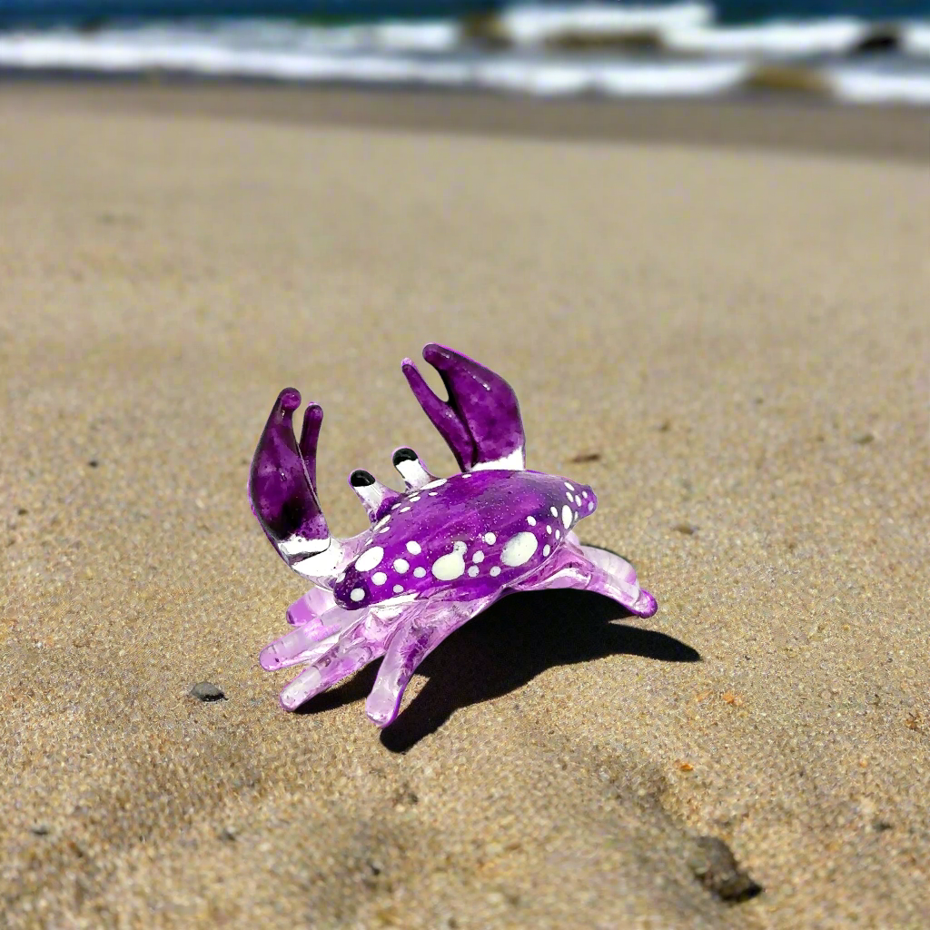 Colorful Blown Glass Crab Figurine Ocean Inspired Miniature Coastal Decor