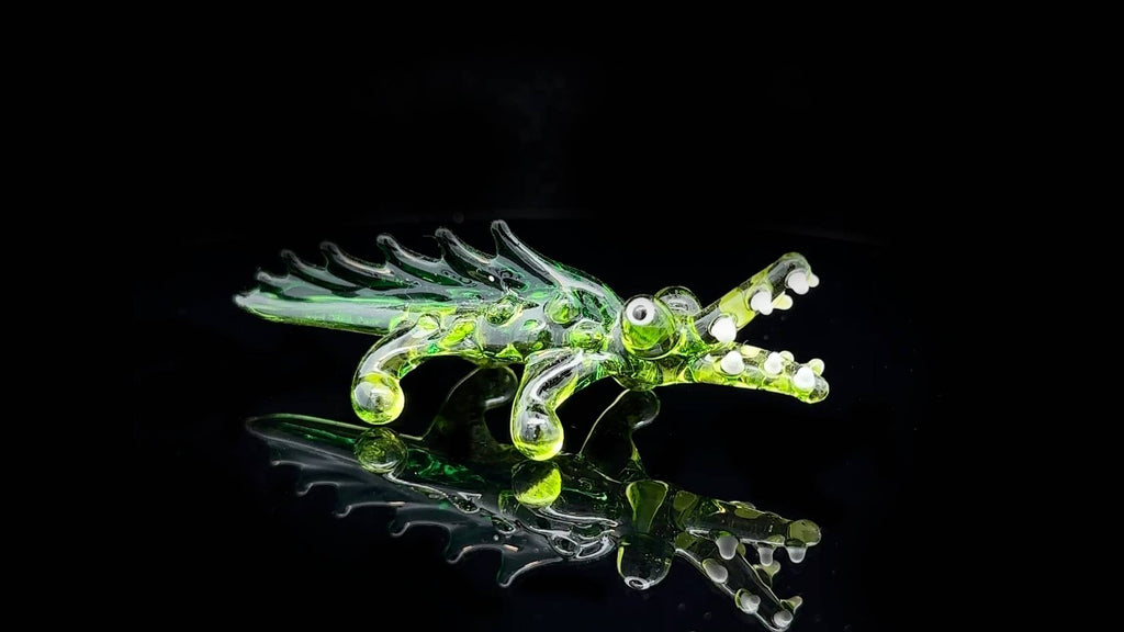 Green Crocodile Blown Glass Figurine Collectible Miniature Garden Decoration