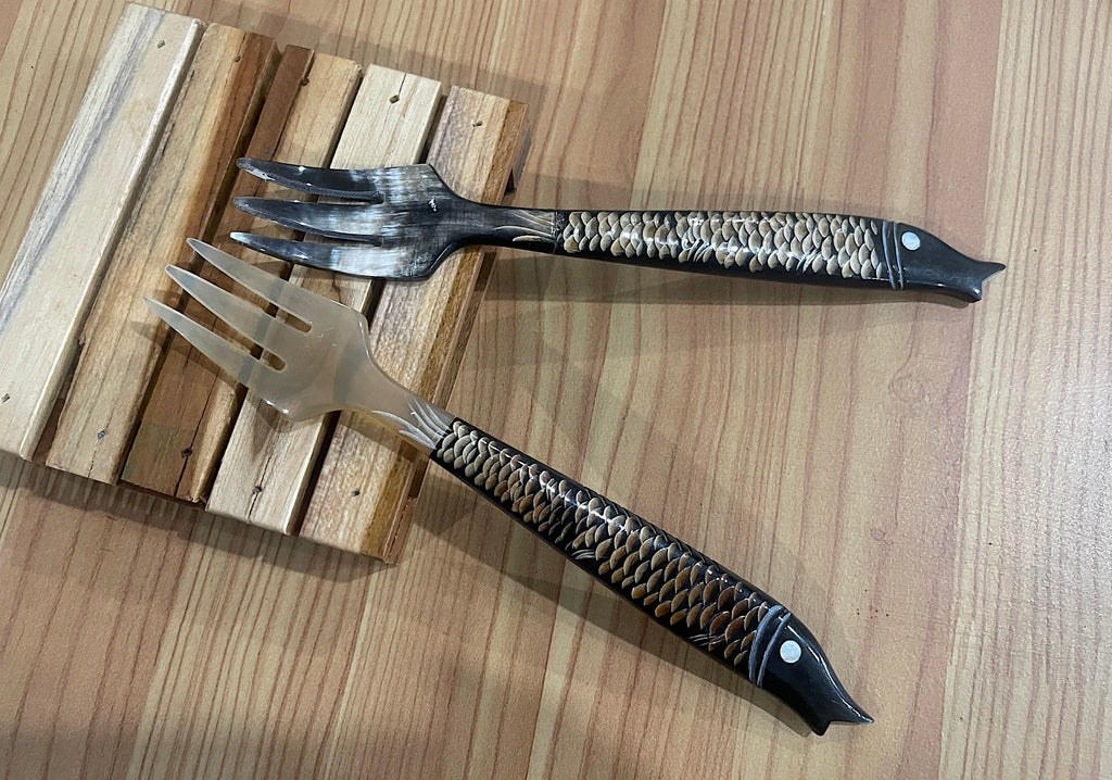 Handcrafted Natural Unique Vietnamese Buffalo Horn Fork Honey White Mix Color