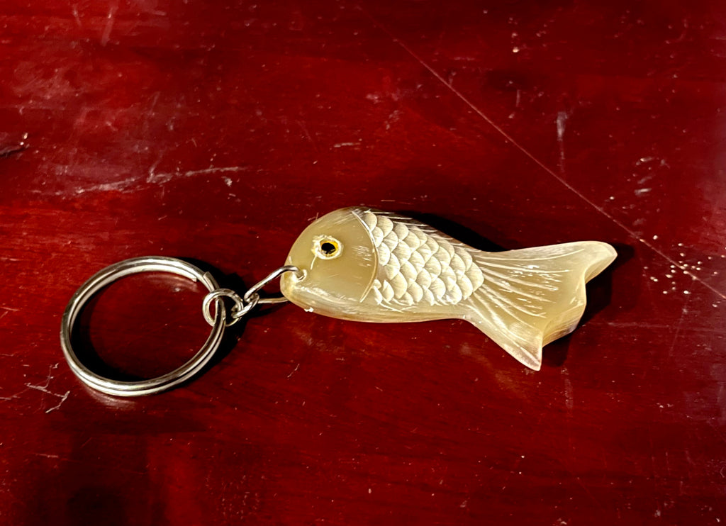 Unique Vietnamese Buffalo Horn Carved Goldfish Keychain