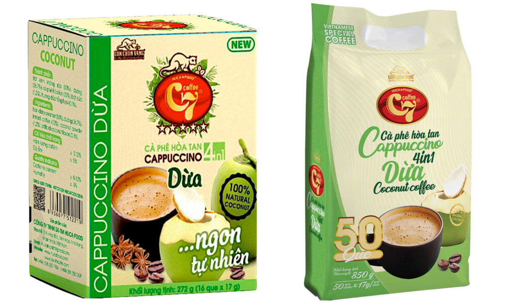 Huca Food - Instant Coffee 4 in 1 Coconut Cappuccino 850g & 272g (17g/stick)
