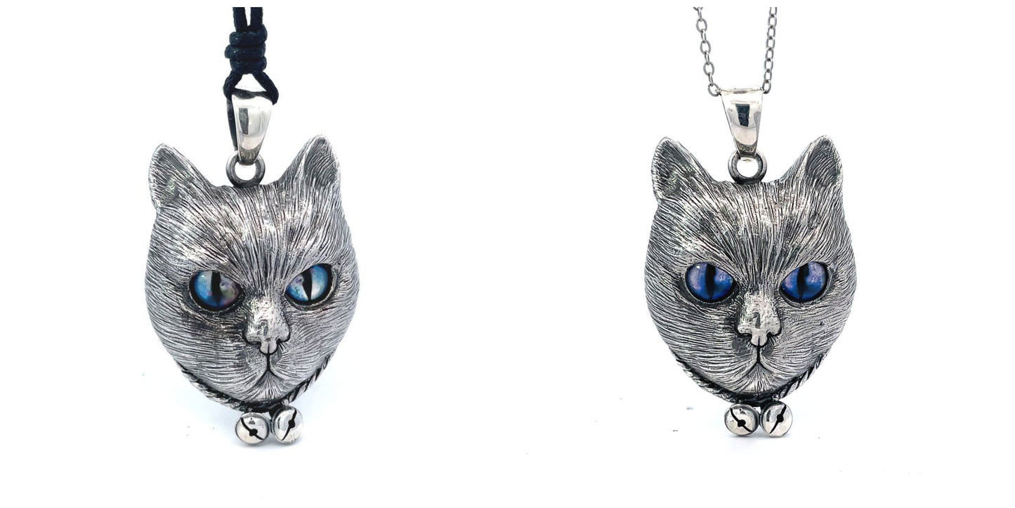 Gorgeous Cat Galaxy Eyes Large Size Sterling Silver Pendant Necklace